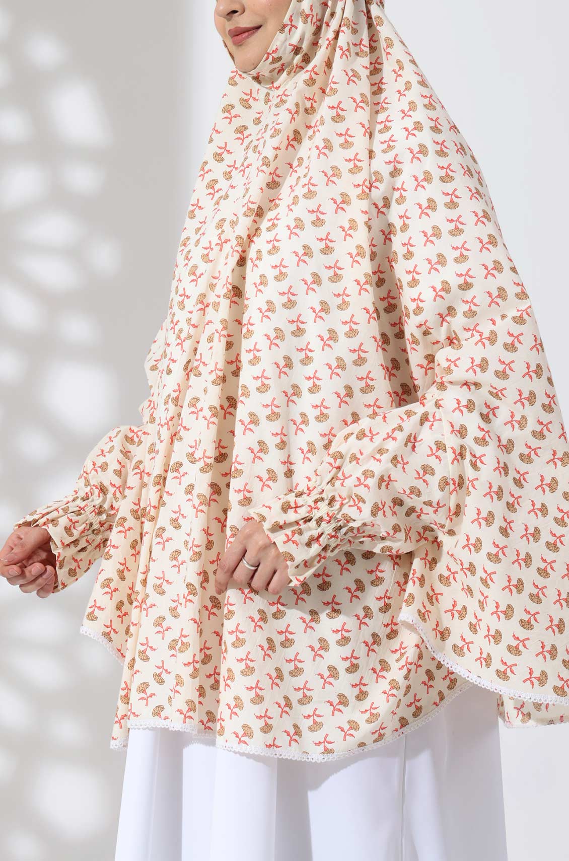 Cream Floral Cotton Namaz Makhna