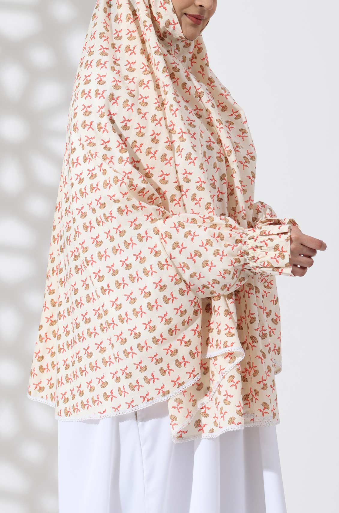Cream Floral Cotton Namaz Makhna