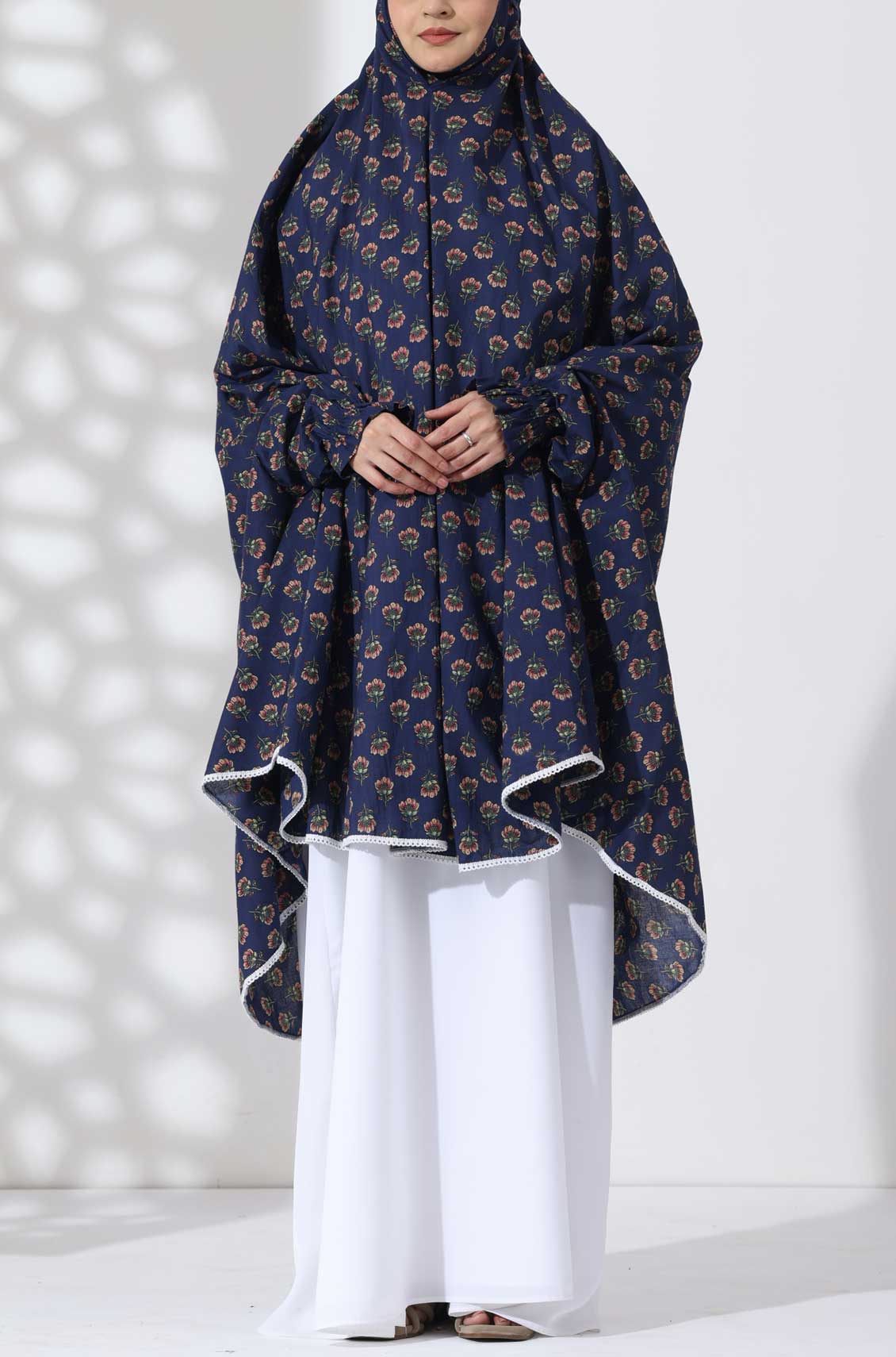 Navy Bloom Knee Length Cotton Namaz Makhna