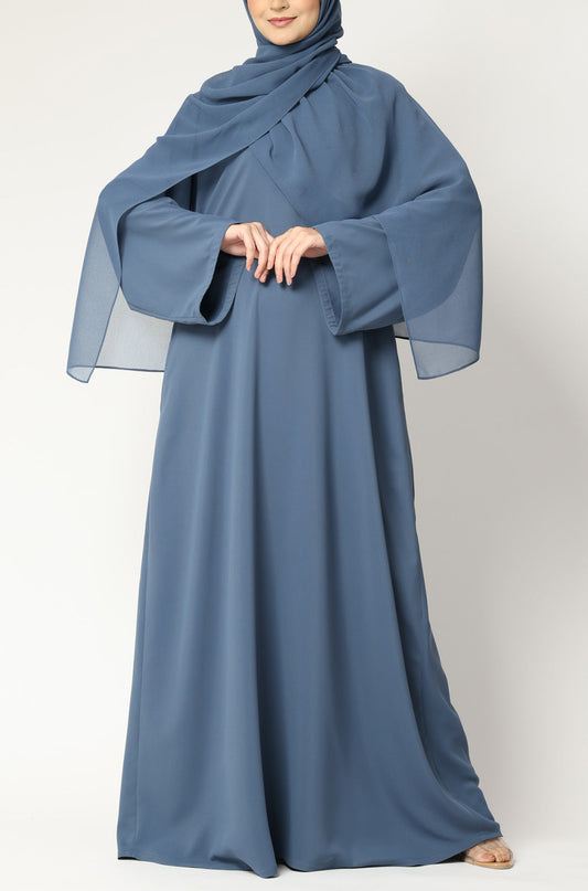 Simple Everyday Abaya - Front Closed Blue Azure