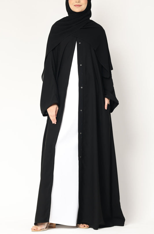Simple Everyday Abaya - Front Open Jet Black
