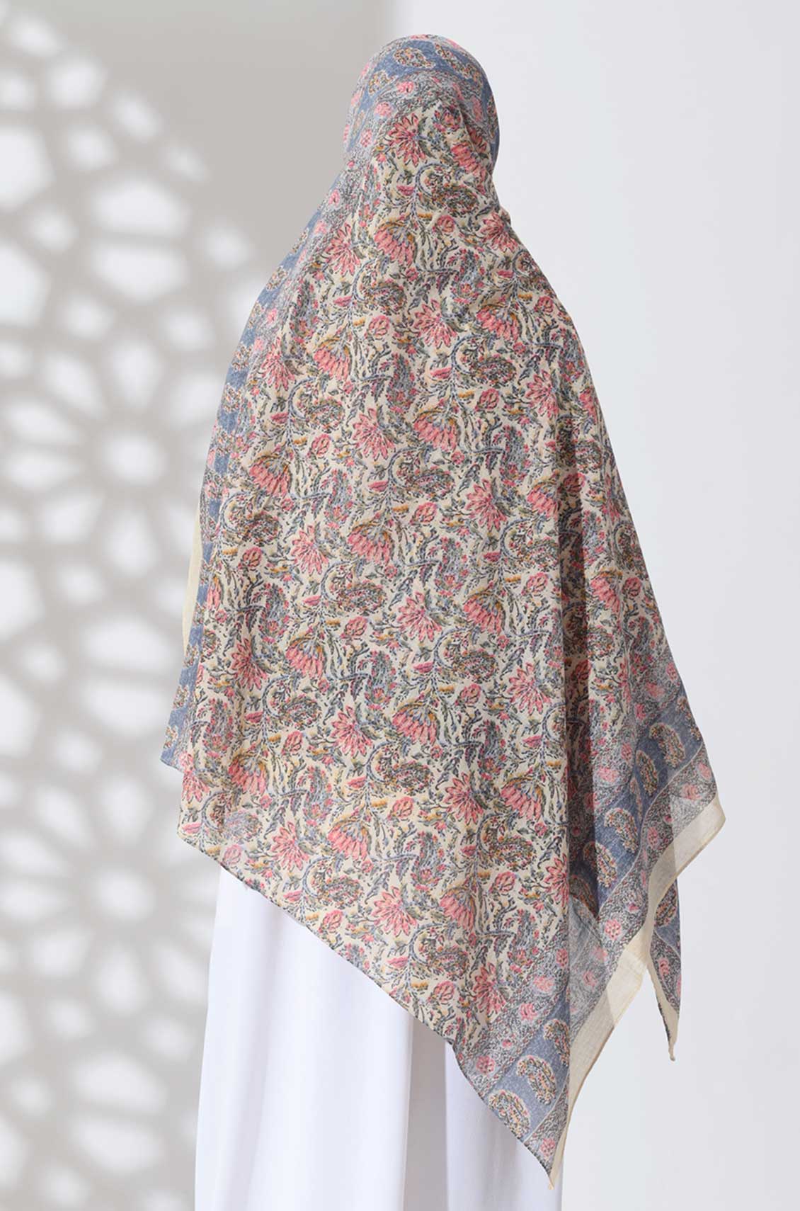 Cream Flora Cotton Namaz Dupatta