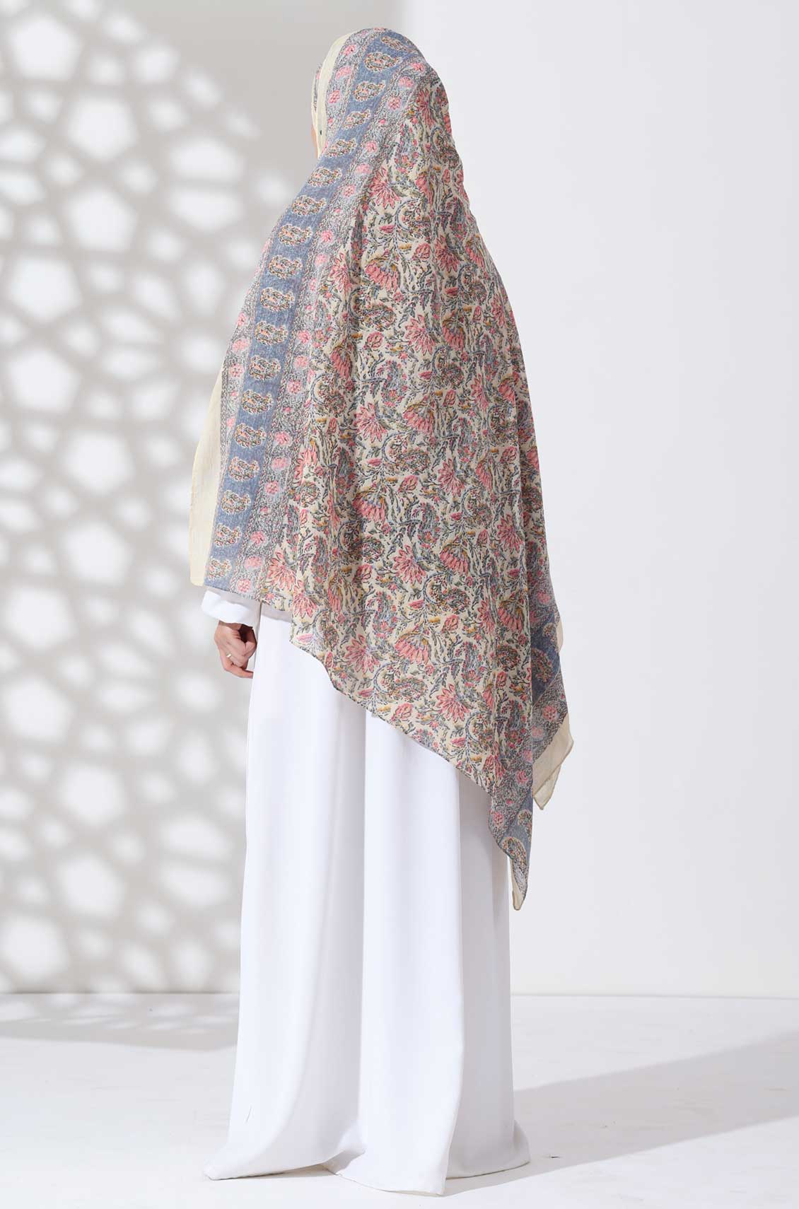 Cream Flora Cotton Namaz Dupatta