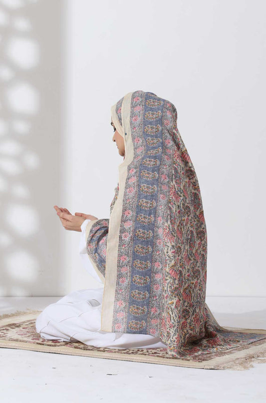 Cream Flora Cotton Namaz Dupatta