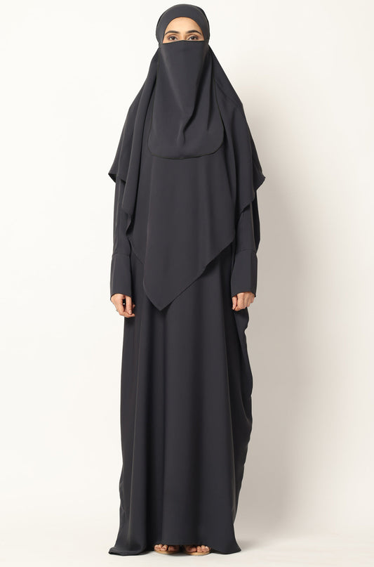Simple Abaya Kaftan Style Dark Grey