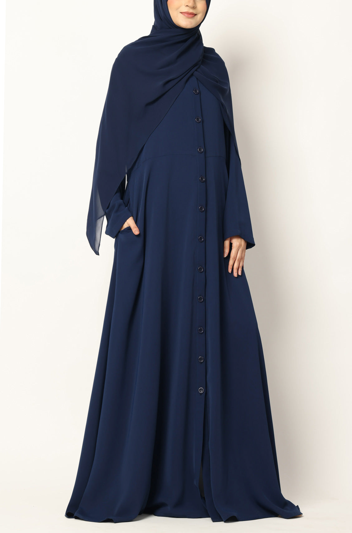 Simple Flared Abaya with Buttons - Persian Blue