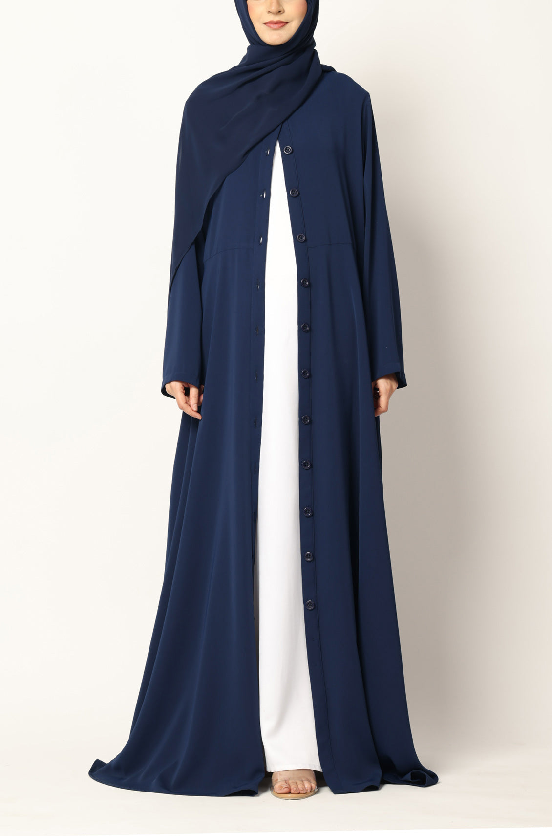 Simple Flared Abaya with Buttons - Persian Blue