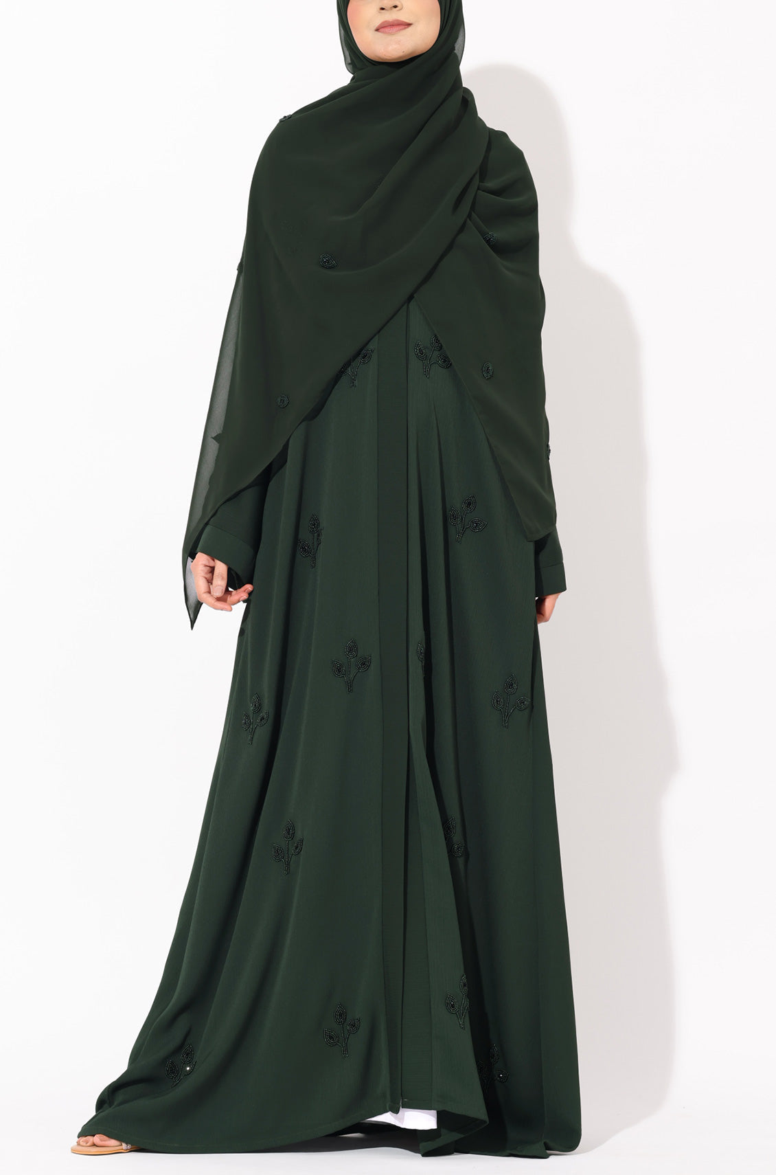 Luxury Pretty Petals Abaya Dress - Forest Green