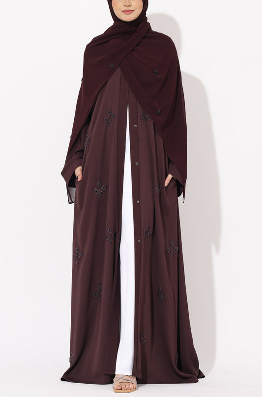 Luxury Pretty Petals Abaya Dress - Dark Brown