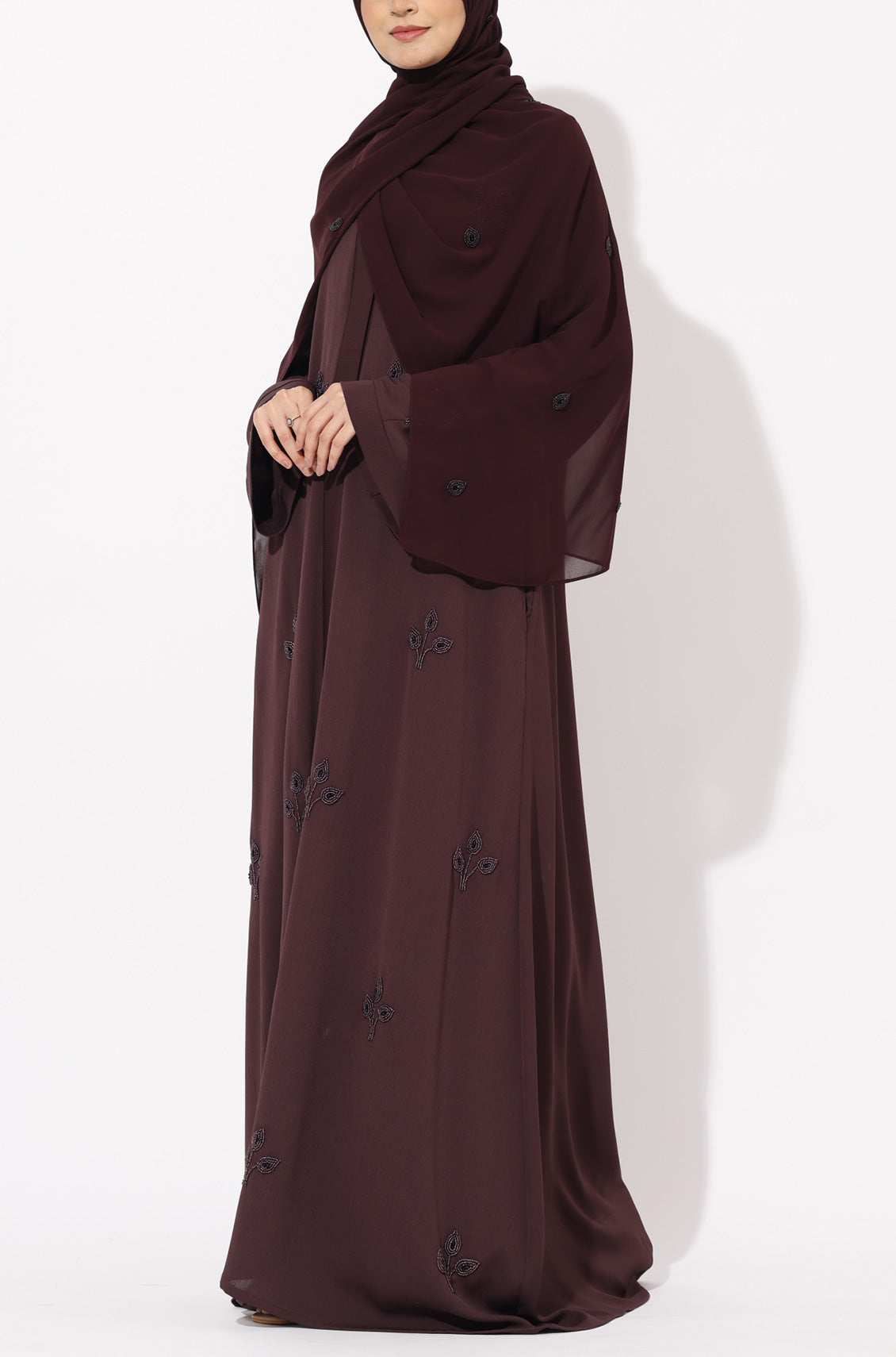 Luxury Pretty Petals Abaya Dress - Dark Brown