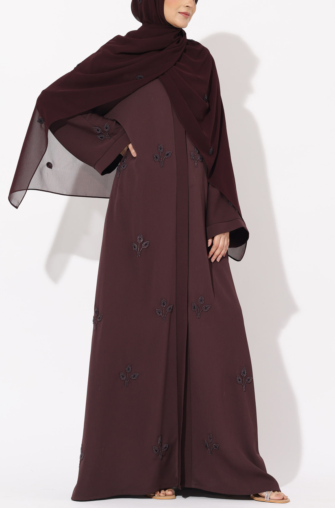 Luxury Pretty Petals Abaya Dress - Dark Brown