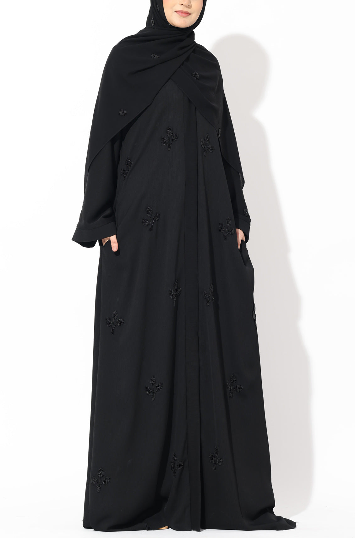 Luxury Pretty Petals Abaya Dress - Black
