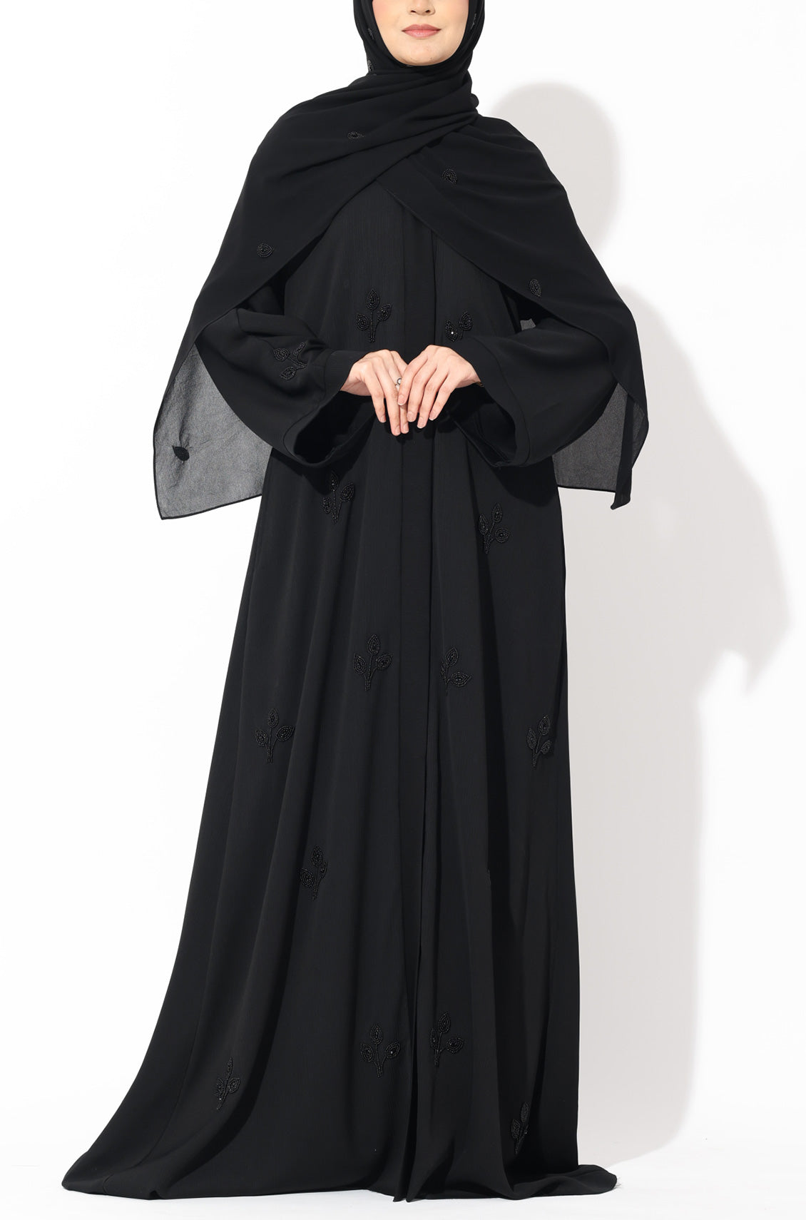 Luxury Pretty Petals Abaya Dress - Black
