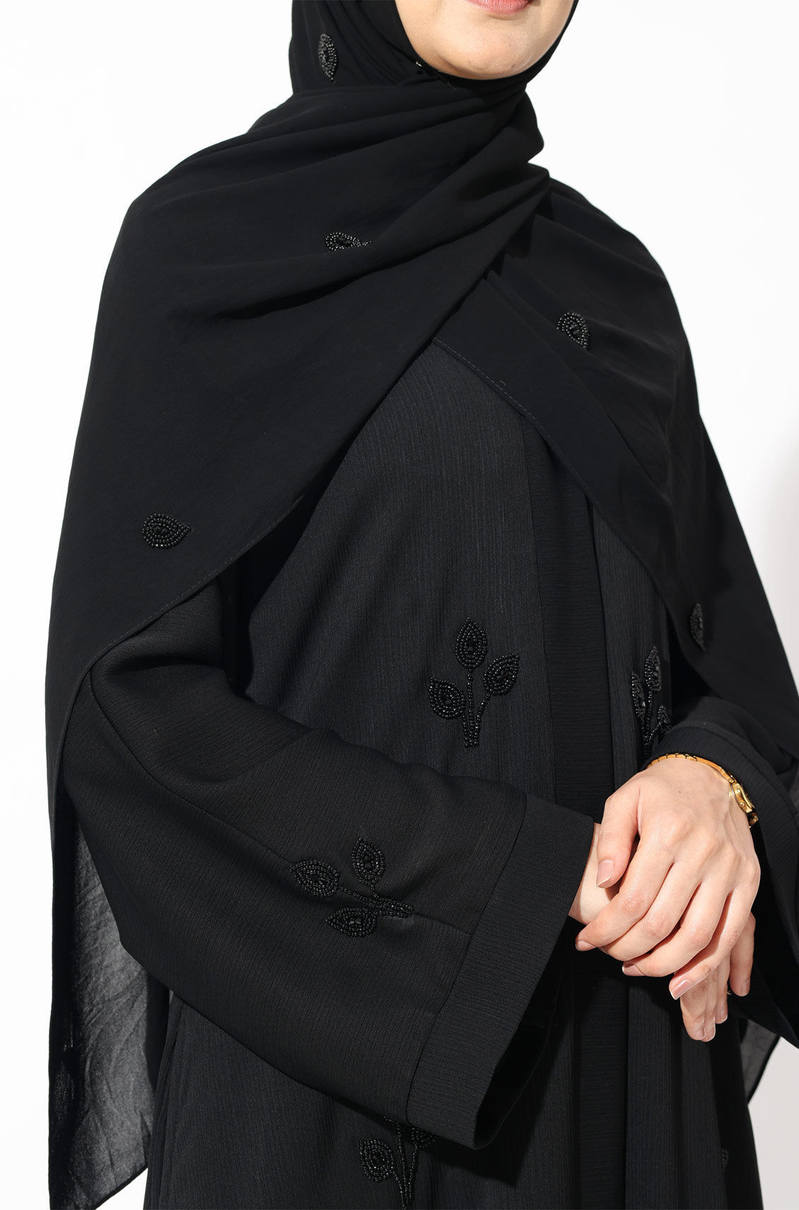 Luxury Pretty Petals Abaya Dress - Black