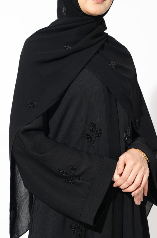 Luxury Pretty Petals Abaya Dress - Black