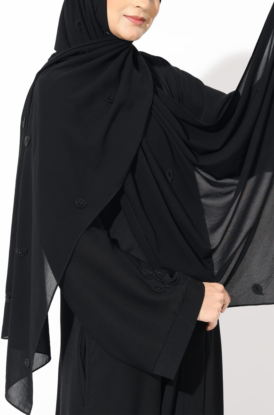 Luxury Pretty Petals Abaya Dress - Black