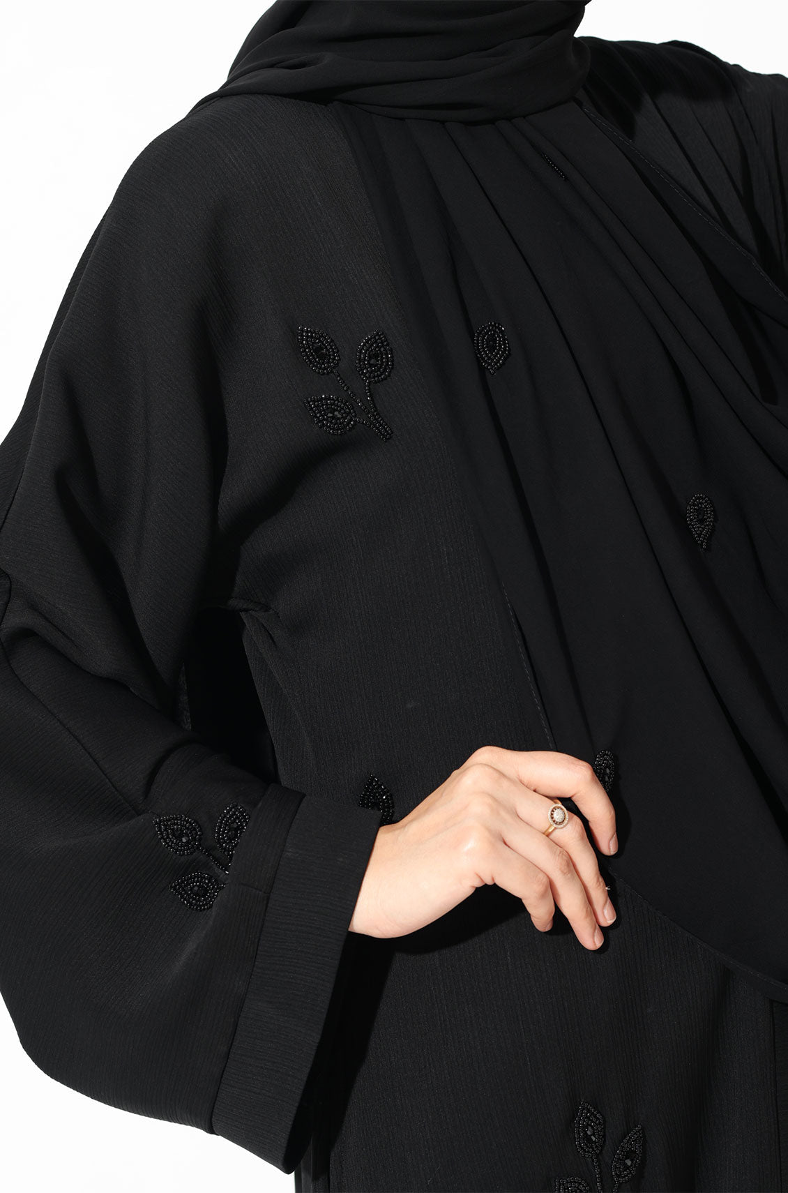 Luxury Pretty Petals Abaya Dress - Black