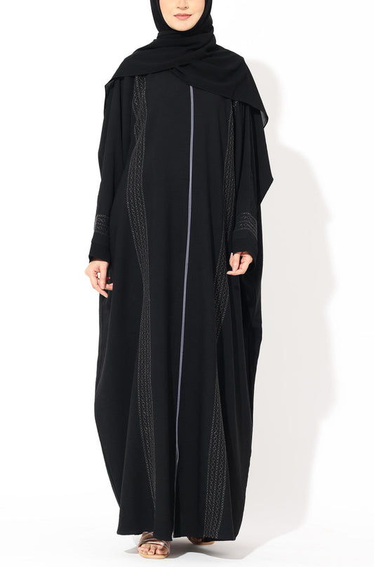 Black Zari Kaftan Abaya -Silver