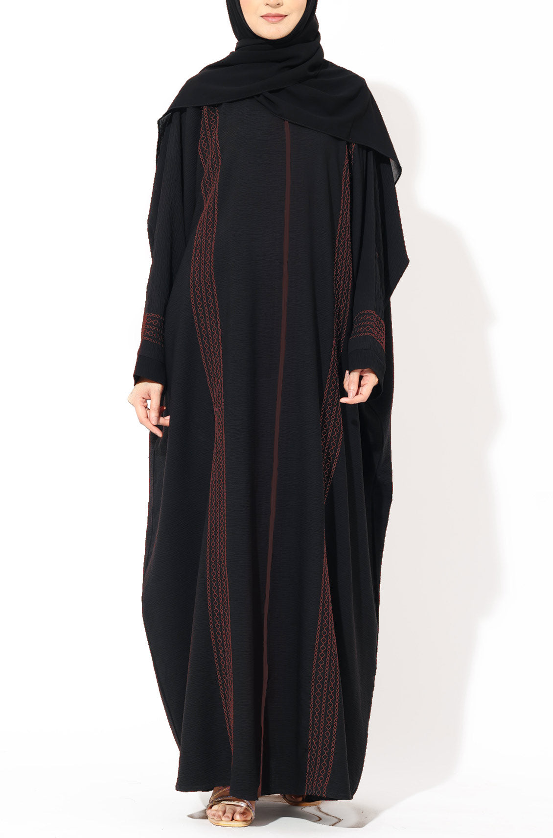 Black Zari Kaftan Abaya -Rust
