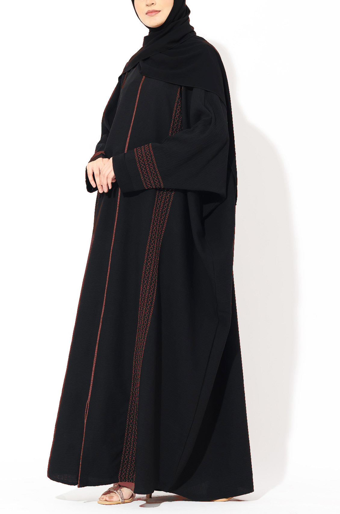 Black Zari Kaftan Abaya -Rust
