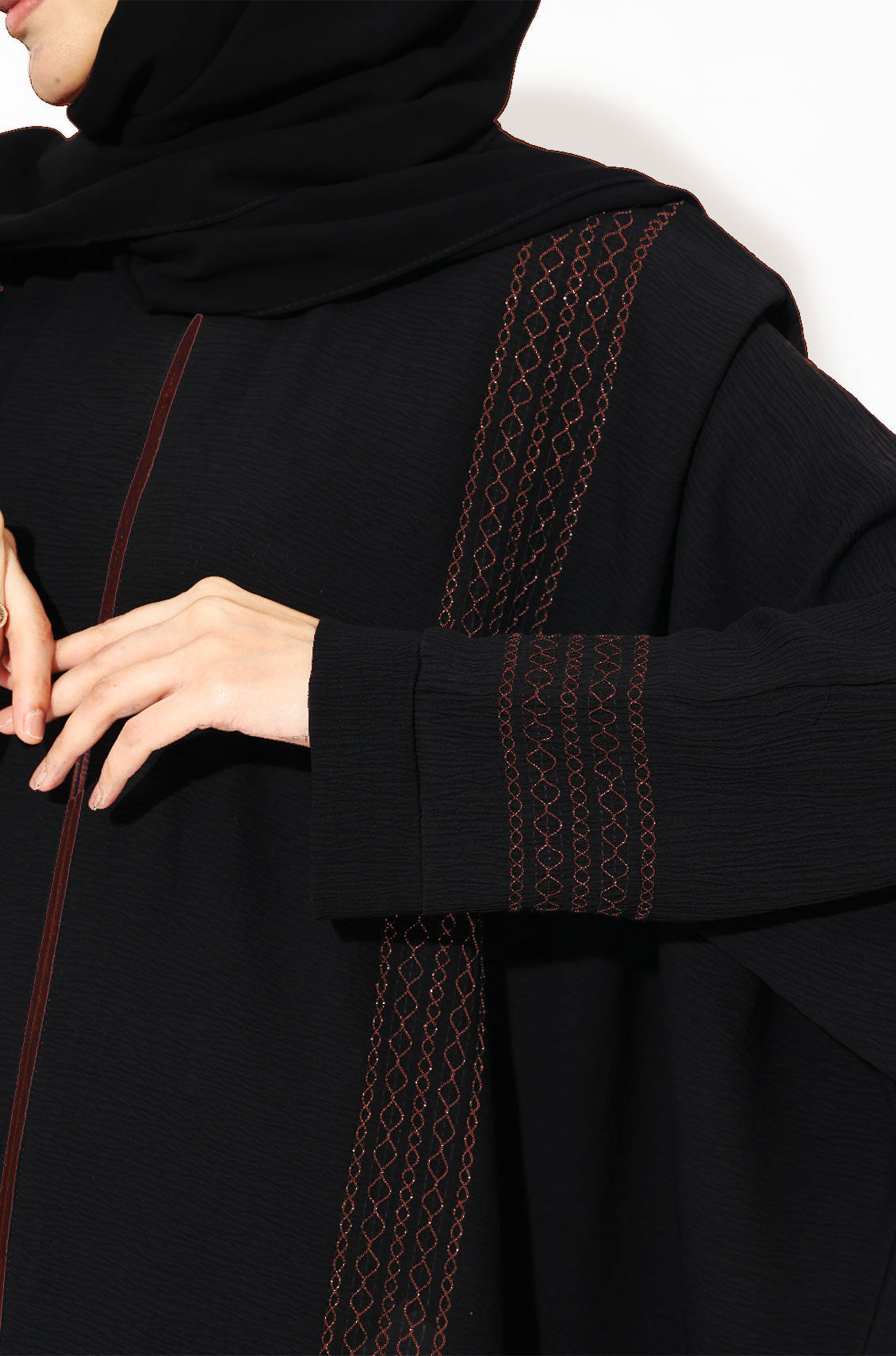 Black Zari Kaftan Abaya -Rust