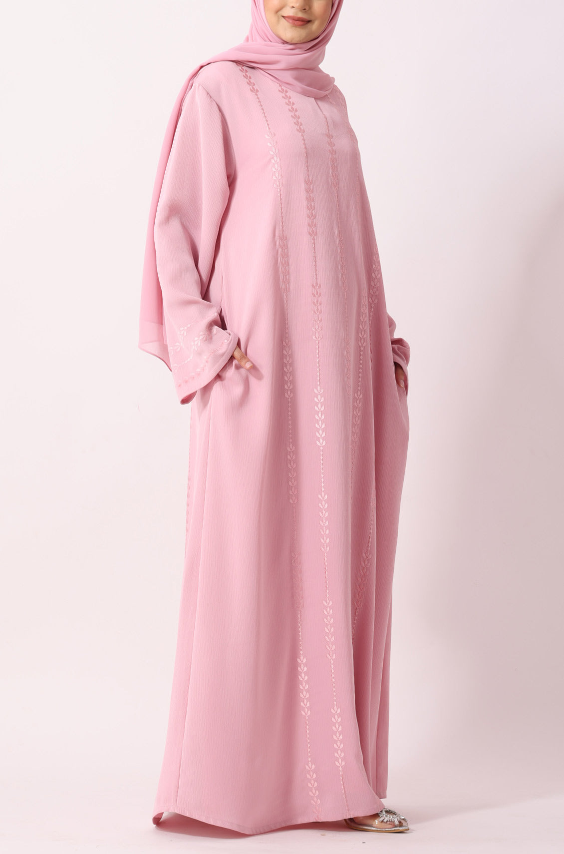 Luxury Floral Abaya Dress Blush Pink