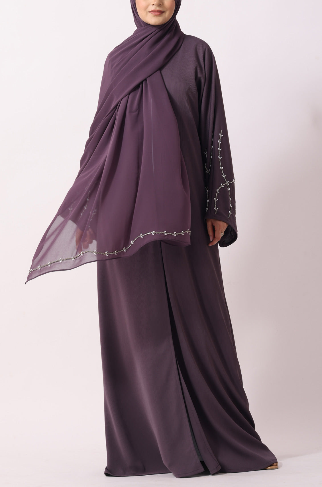 Luxury Jewel Abaya Dress Deep Lilac
