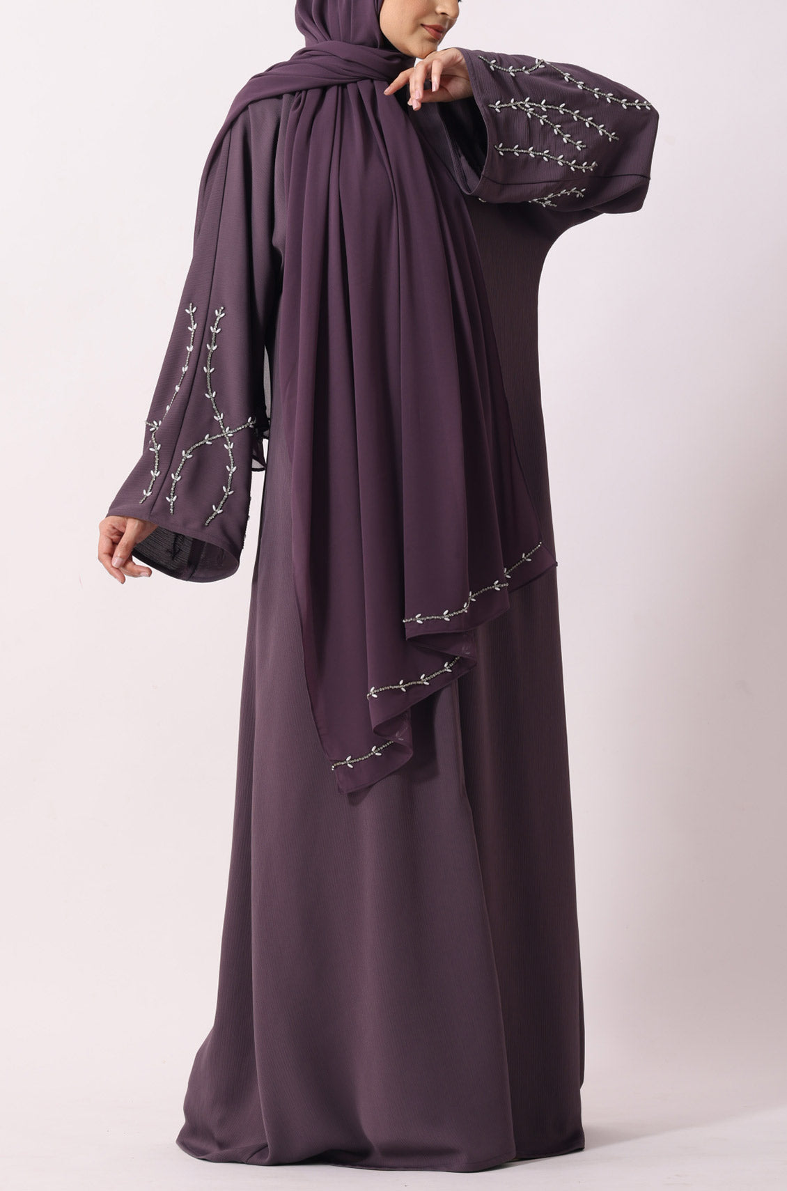 Luxury Jewel Abaya Dress Deep Lilac