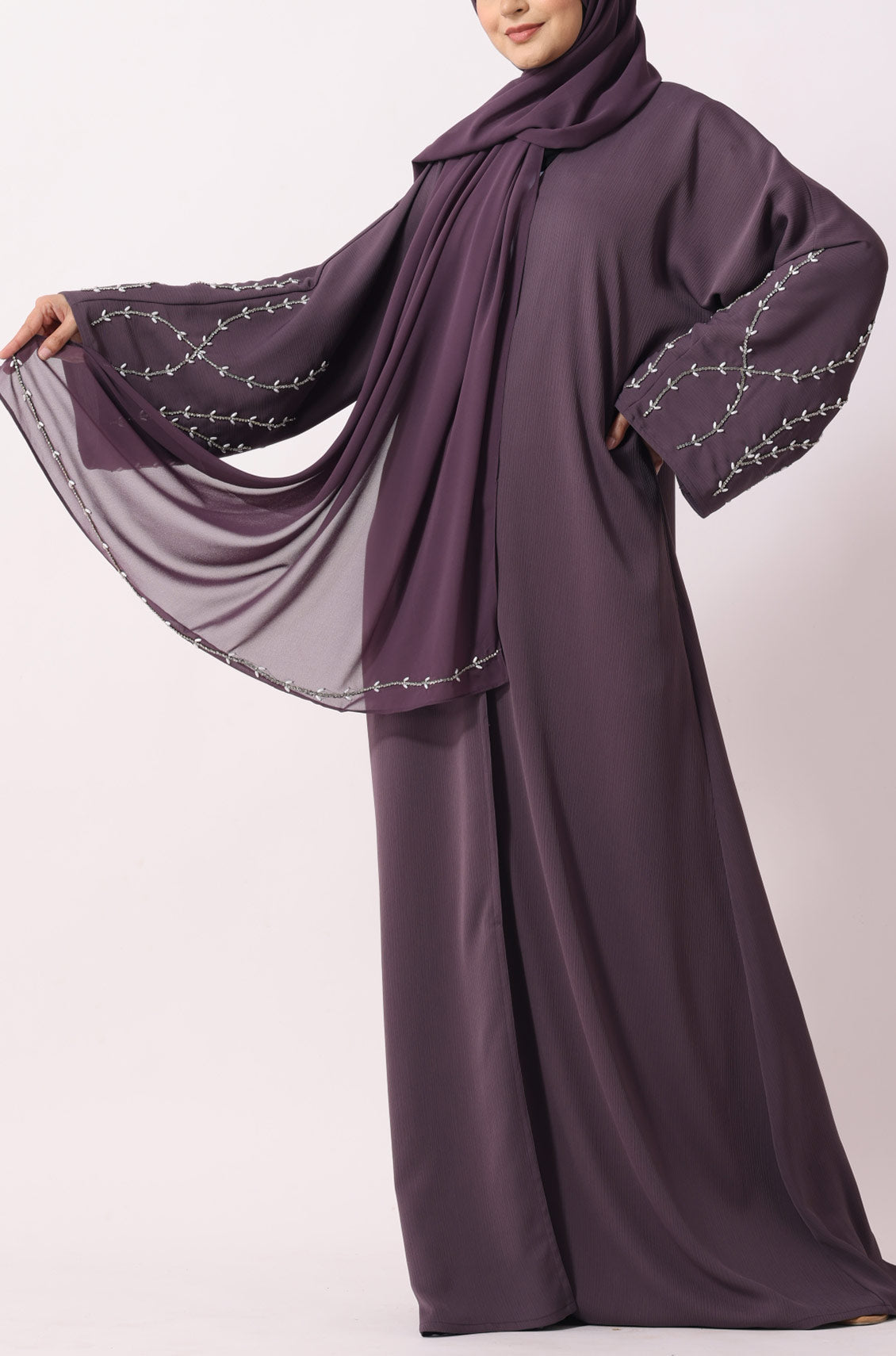 Luxury Jewel Abaya Dress Deep Lilac