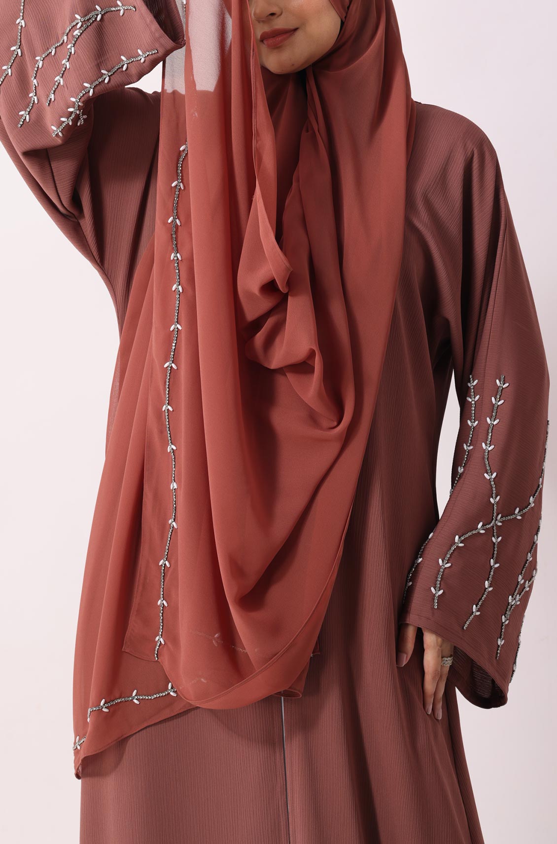 Luxury Jewel Abaya Dress Salmon