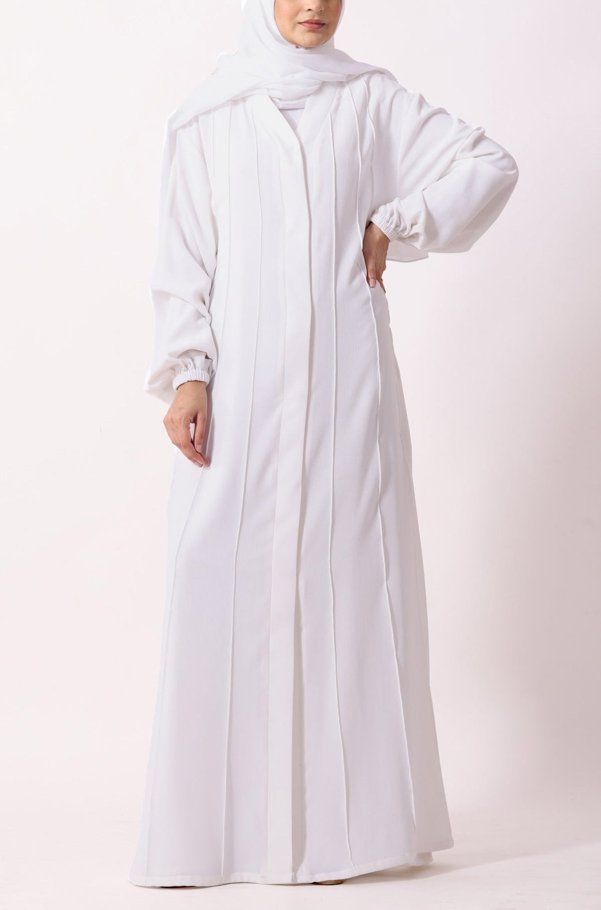 Simple Pleated Abaya White